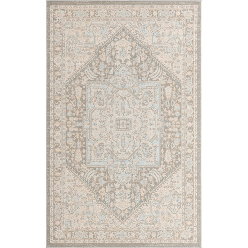 Tapis traditionnel Matthei couleur pierre / gris, Rectangle 4 pi x 6 pi