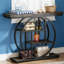 Console industrielle marron rustique avec base circulaire et étagères à 4 niveaux