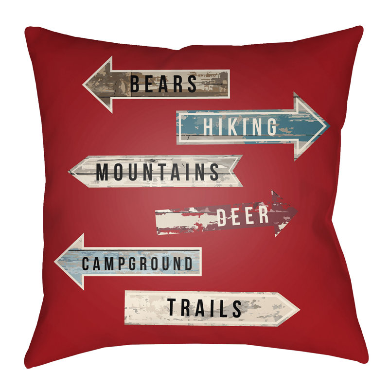 Lodge Cabin Compass Indoor/Outdoor Throw Pillow, 18" H x 18" W, Crimson Red/Beige