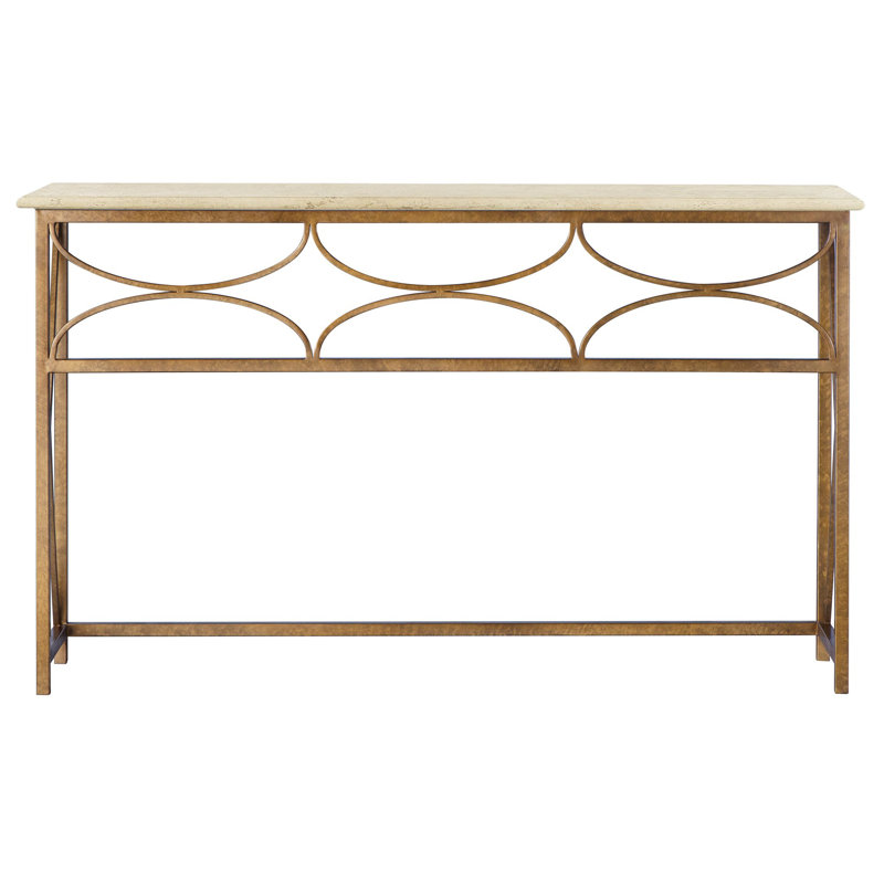 Diamond Console Table, Lite Travertine, Royal Gold
