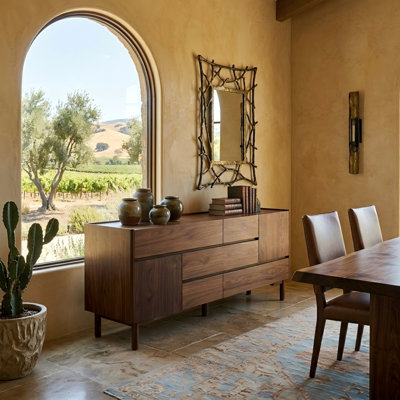 71" Wide Sideboard With Solid Wood Legs, Adjustable Shelves, Mid-century Modern Accent Cabinet, Wood Tv Stand
