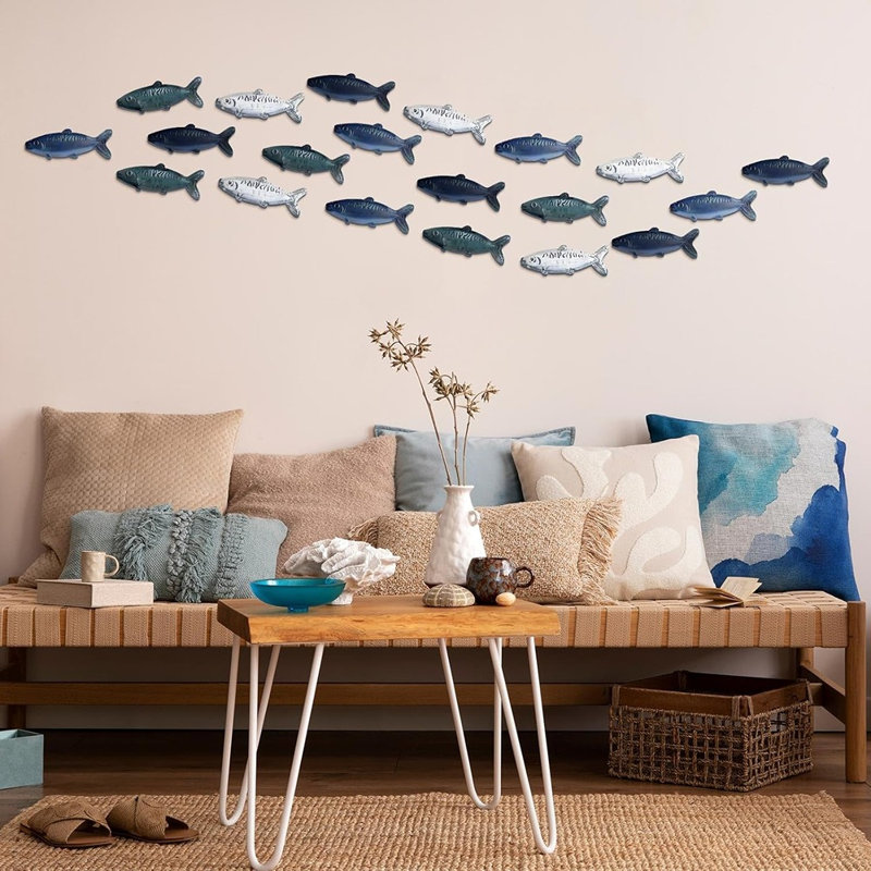 Décoration murale en métal poisson, sculpture nautique côtière, couleur rétro, thème plage pour chambre à coucher ou salon