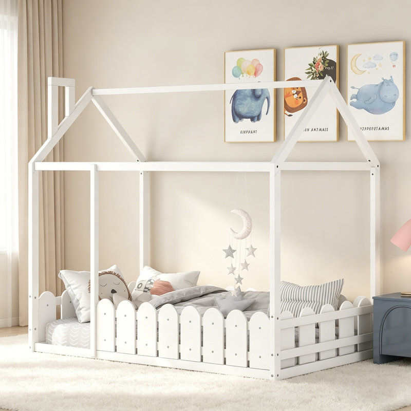 Le cadre de lit simple en bois avec clôture, idéal pour les enfants et les adolescents, offre un espace de sommeil amusant et confortable