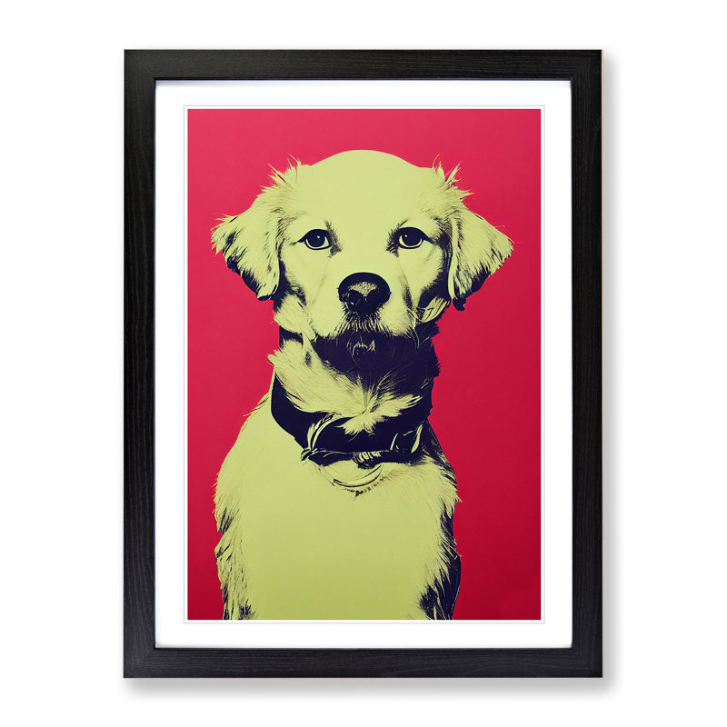 XV1022-3542X Pop Art Puppy Dog - Print, Black Framed, White, 64cm H x 46cm W