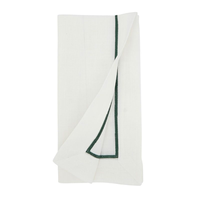 Odelle Embroidered Line Design Dinner 4 Piece Napkin Set, Jasper Green