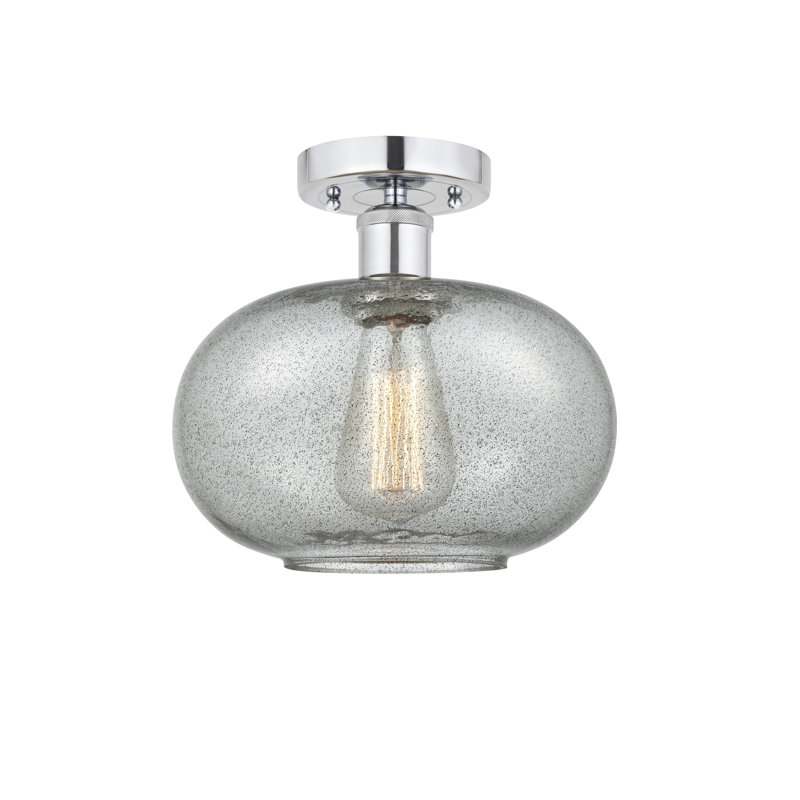 Bobtown Glass Semi Flush Mount, Polished Chrome, Charcoal