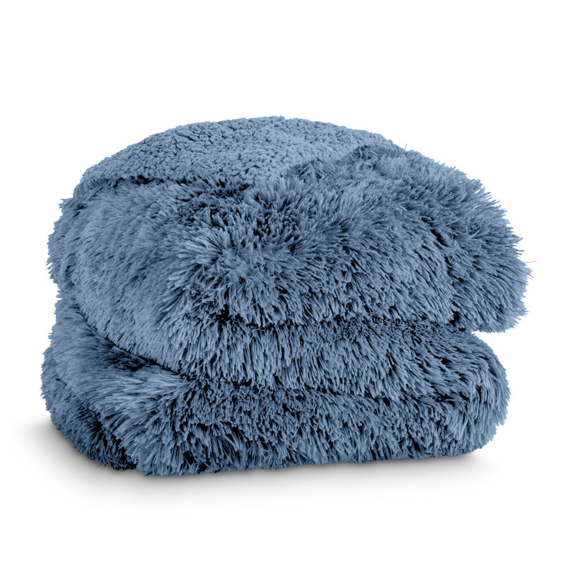 Couverture en sherpa à poils longs, Double/Grand, Bleu couronne