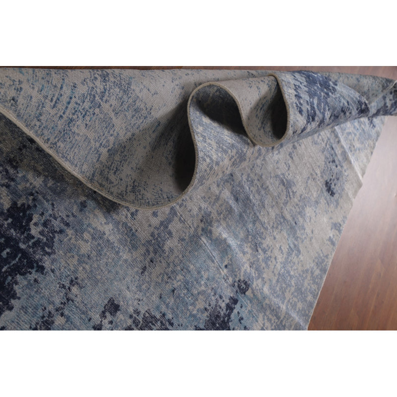Tapis oriental bleu et gris abstrait 5 x 8