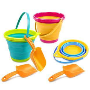 3 Packs foldable pail bucket with shovels and a mesh bag (Set of 7)