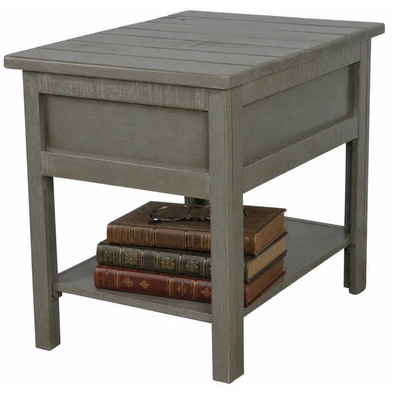 Canales Solid Wood End Table with Storage, Rustic Dark Blue