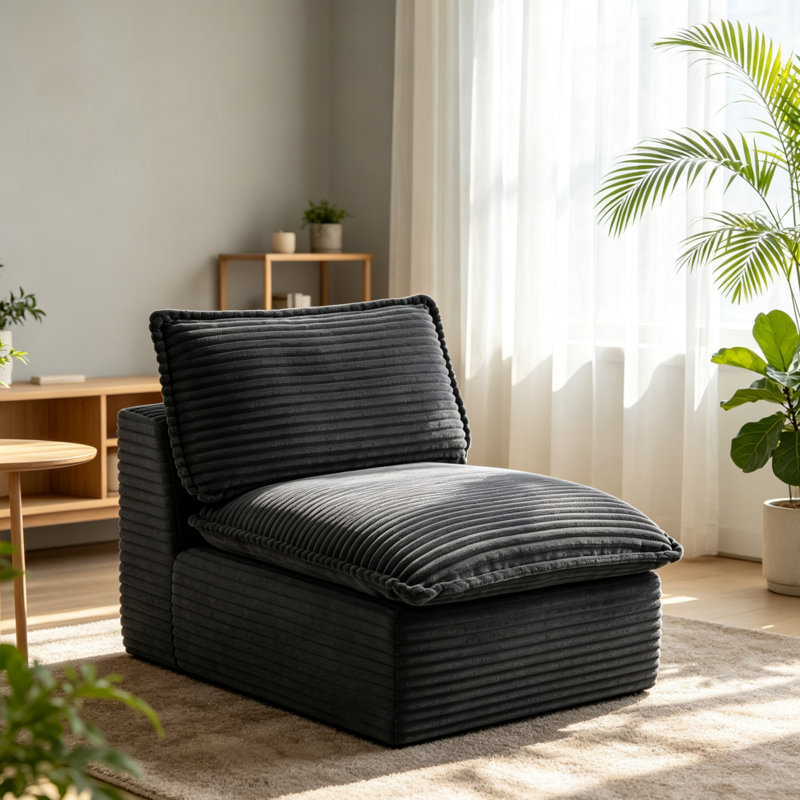 Vacuum Compression Single Middle Modular Sofa, Gray Corduroy