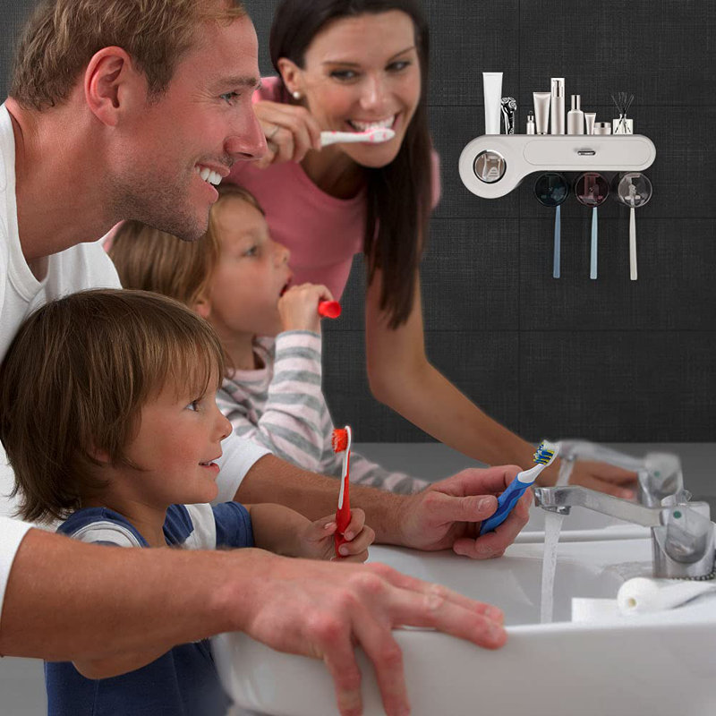 3 porte-brosses à dents et distributeur, douchette à dents murale