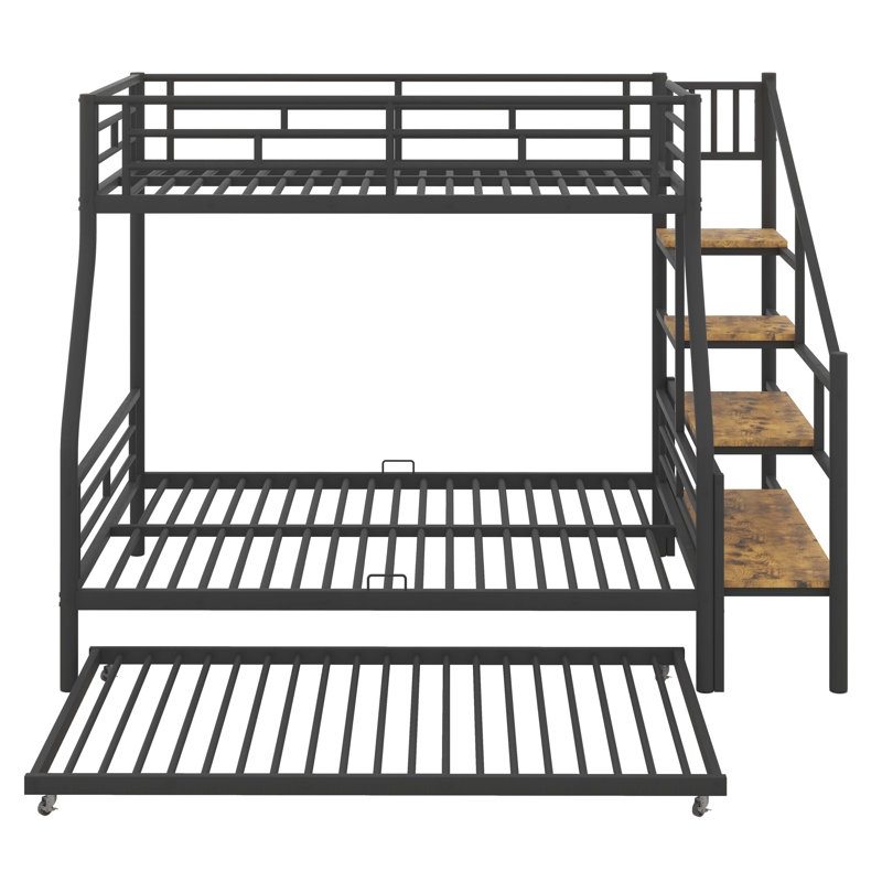 Metal Twin Over Full Size Bunk Bed With Bottom Bunk, Black