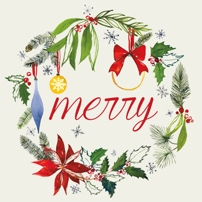 Watercolour Christmas VIII by Harriet Sussman - Wrapped Canvas Print