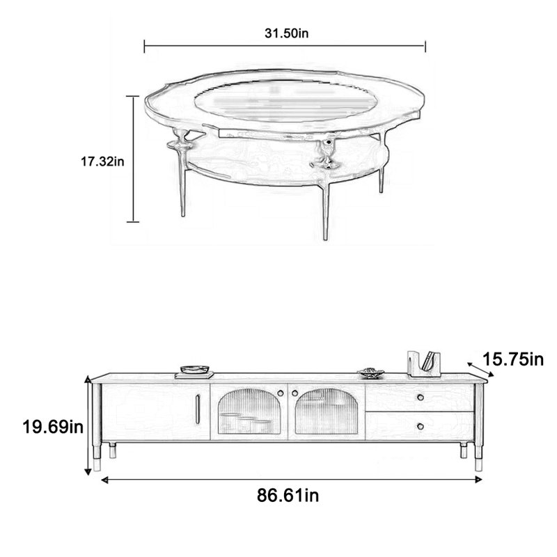 Solid wood TV stand coffee table durable
