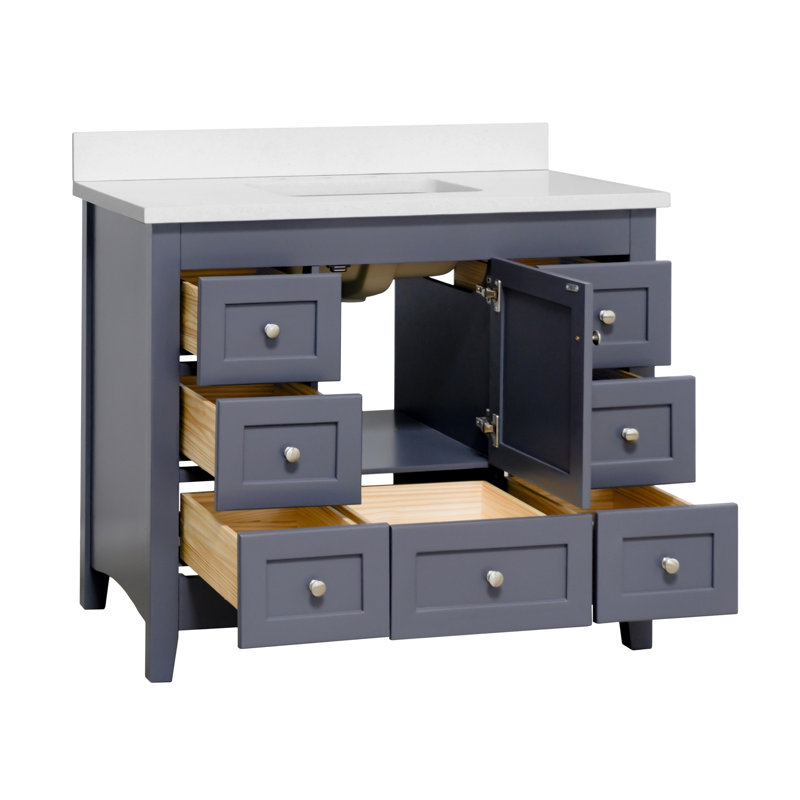 Edber 42'' Single Bathroom Vanity with Top, Marine Gray, Quartz