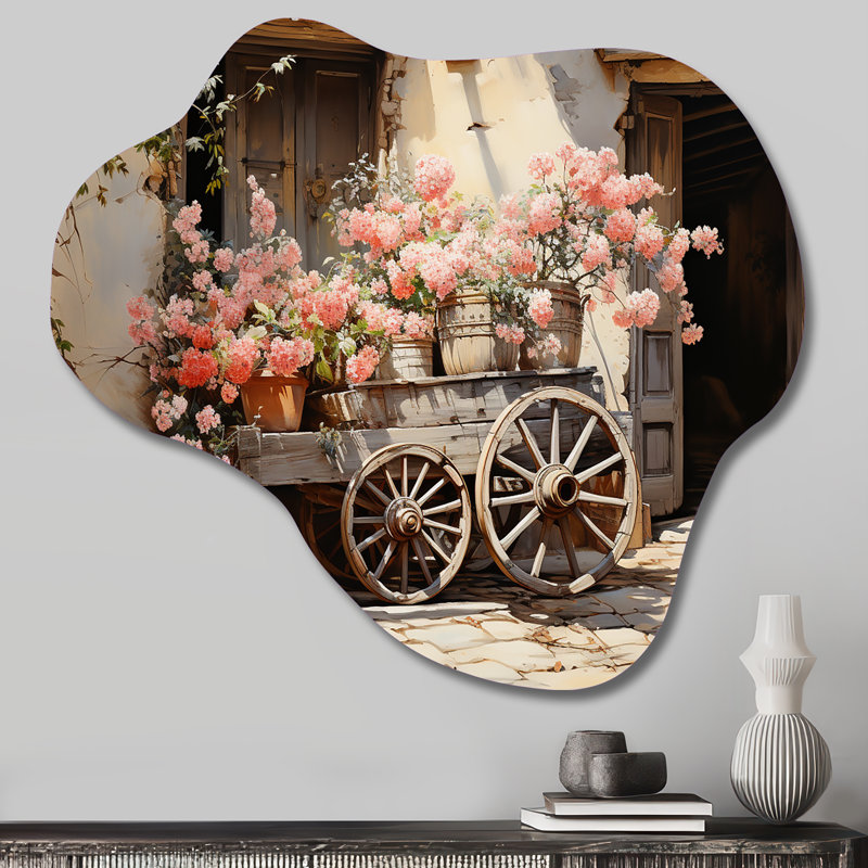 «Pink Old Cart Wheels - Old American Cart Cloud», impression sur métal asymétrique rose, H 22 po x l 30 po