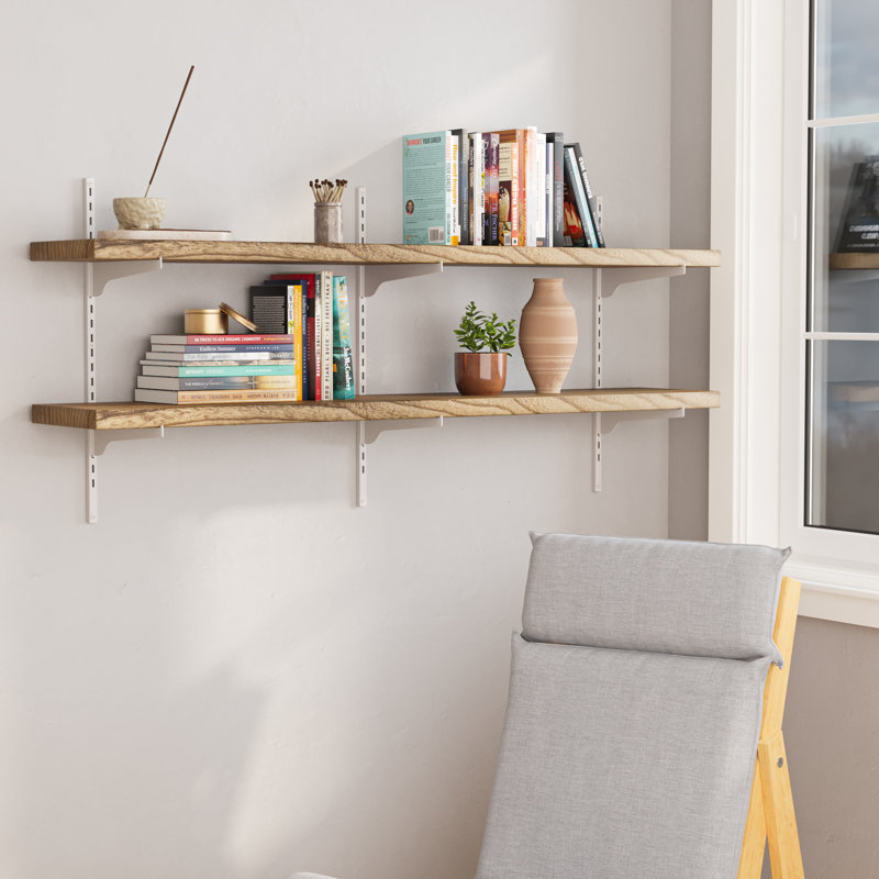 54" X 10'' X 1'' Height Adjustable Wall Shelf, Wall Mounted Shelves With Tier Options, Living Room Shelves, Closet Organization Unit For Wall, Modern & Industrial Decor, 2 Shelves With White Brackets