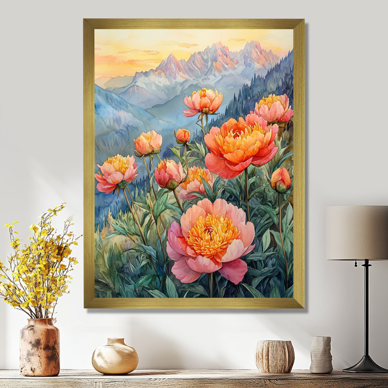 Ketcham - Floral Wall Art Prints, H 32 po x l 16 po, Reproduction encadrée sans passe-partout, Doré