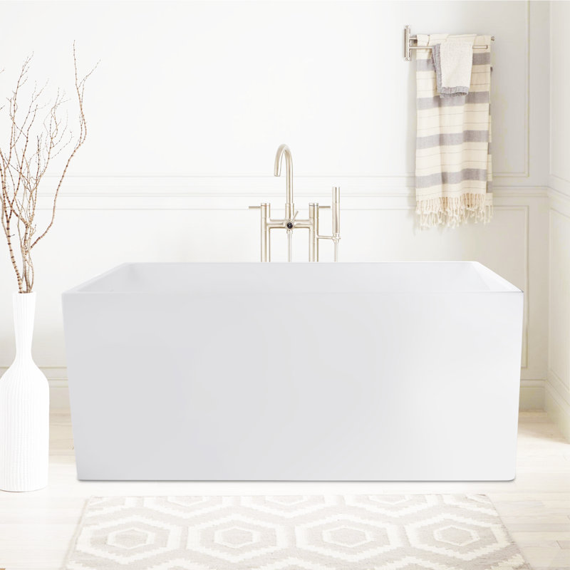 47" x 29" Freestanding Soaking Acrylic Bathtub, White/Polished Chrome