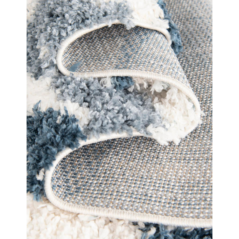 Mitzy Geometric Blue Area Rug, Round 7'1"