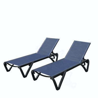 Outdoor Lounge Chair, 2 Pieces Aluminum Plastic Patio Chaise Lounge With 5 Position Adjustable Backrest And Wheels, All Weather Reclining Chair For Patio