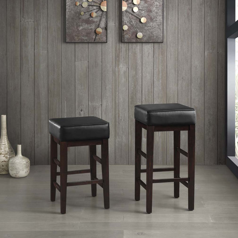 Ensemble de tabourets de bar rembourrés en similicuir sans dossier, Tabouret de bar (siège d'une hauteur de 30,5 po), Noir
