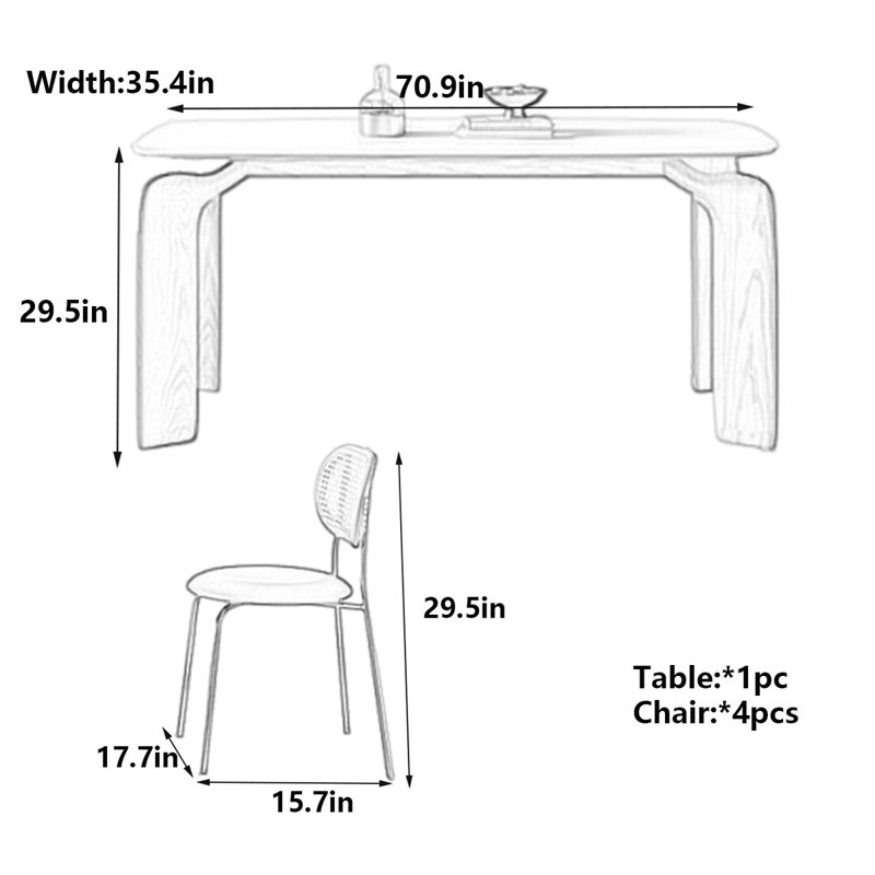 Table de salle à manger Modern, H 29,5 po x L 70,9 po x l 35,4 po