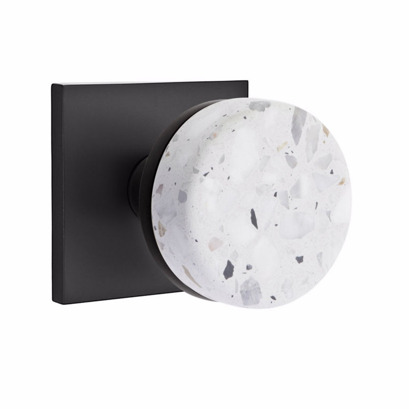 Ensemble de boutons de passage Emtek Select, rosette carrée, tige conique, bouton terrazzo clair, Dos plat