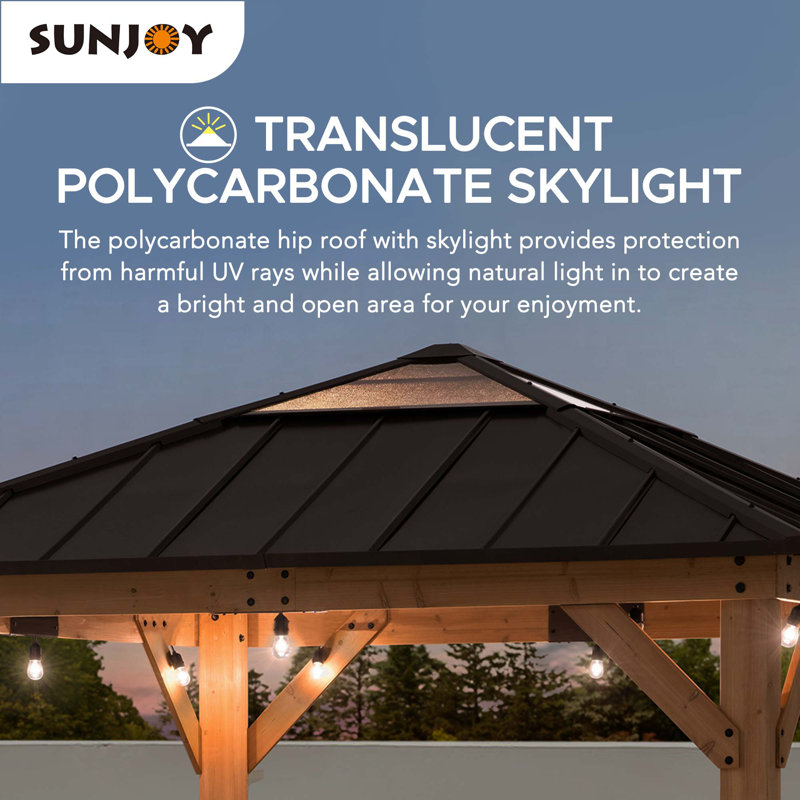 Sunjoy 9 ft. Cedar Wood Gazebo with Brown Steel Roof