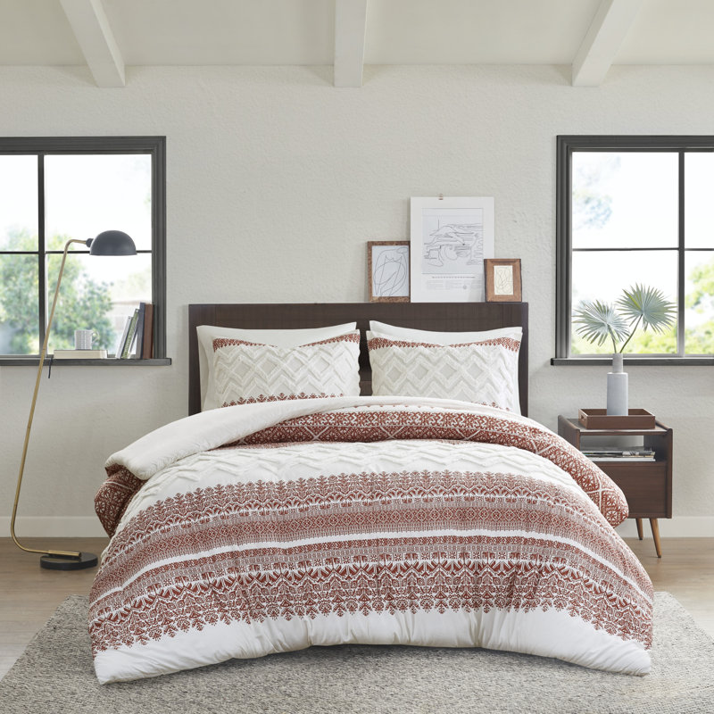 Mila Cotton Duvet Cover Set with Chenille Tufting, King/Cal. King Duvet Cover + 2 King Shams, Gray