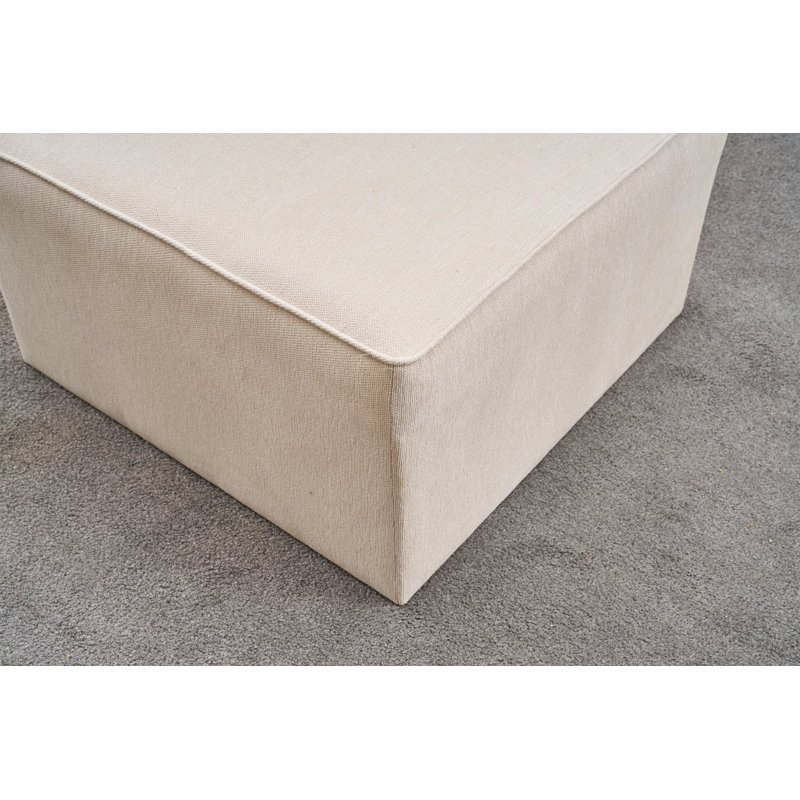 Stylish Pouffe with Wooden Frame, Soft Grey Foam Cushion, 31.9 x 17.7 x 31.9 inches | Cream Color, 50% Cotton & 50% Polyester Fabric | Perfect for Living Room, Bedroom & Extra Seating, Comfortable & Chic Design