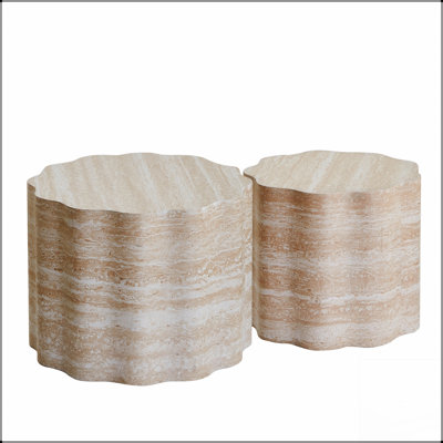 Set of 2 Round Faux Mars Pattern Coffee Tables, Modern Minimalist Design for Living Room and Office Use