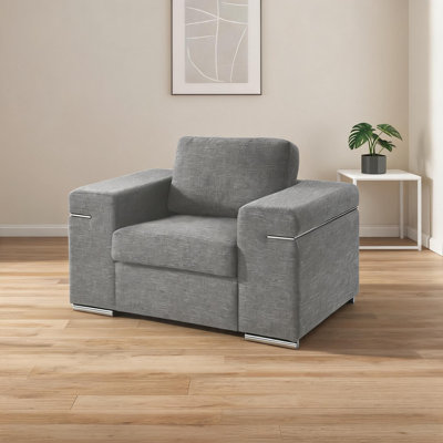 Sièges d'appoint de salon | Fauteuil surdimensionné en tissu tissé gris froid pour les réceptions décontractées
