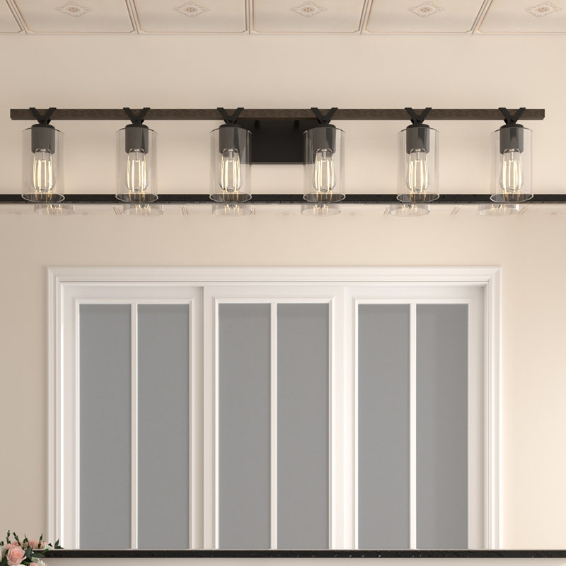 Knudson 6 - Light Bathroom Steel Dimmable Bathroom Vanity Light, Matte Black/Walnut