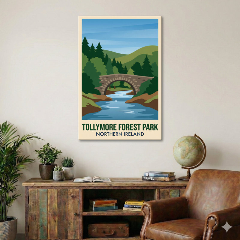 Tollymore Forest Park, Northern Ireland - Romantic Woodland Travel Poster Of Mourne Foothills. Giclee Print On Wrapped Canvas. Wall Art, Home Decor - Parks & Gardens, Northern Ireland - Wrapped Canvas Print