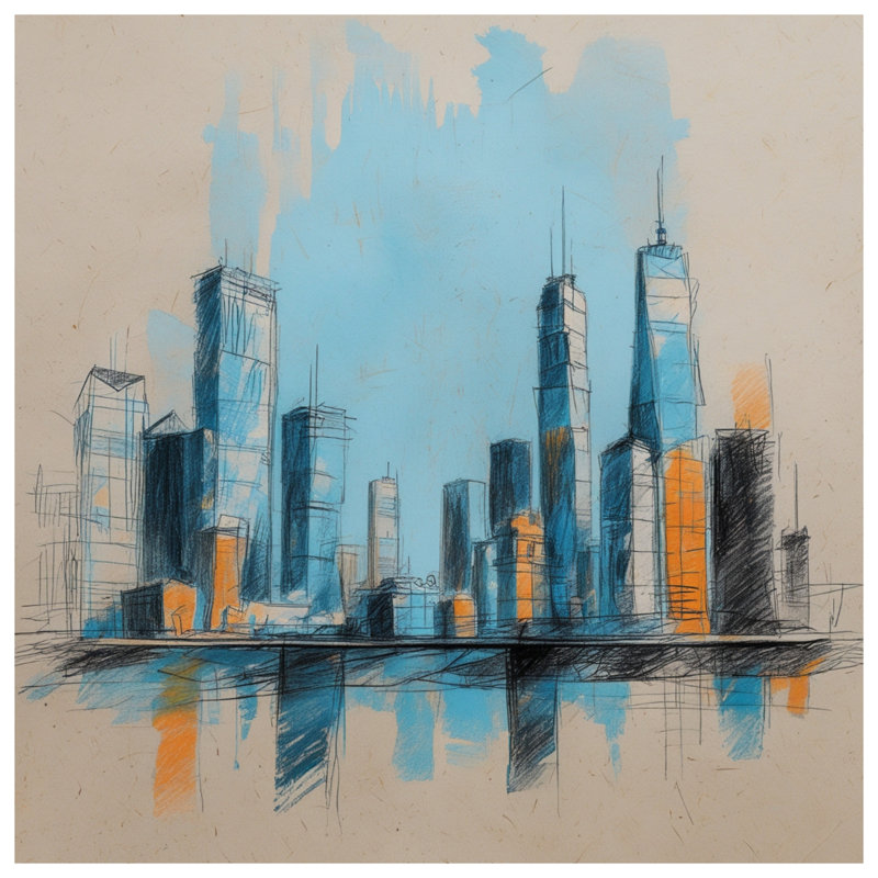Tapisserie murale moderne croquis de paysage urbain - décoration murale paysage urbain, 68 po H x 80 po L avec 4 œillets