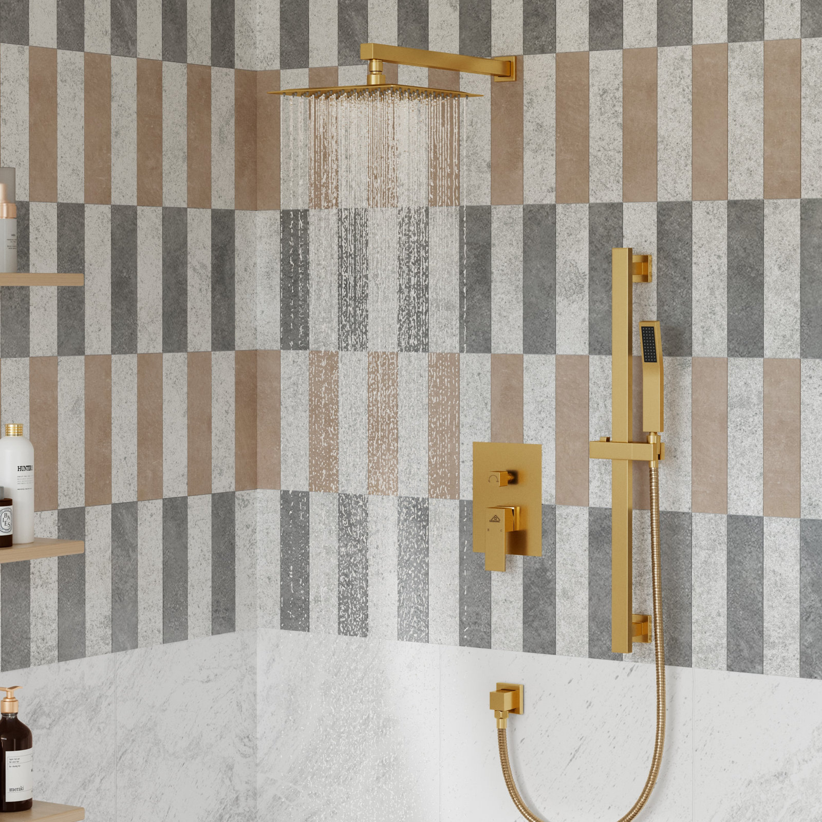 Slidea Complete Rainfall Shower System, Brushed Gold
