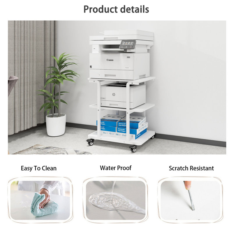 24''x20''x26'' Large Printer Table with Storage Shelf, 3 Tier Rolling Printer Cart with Wheels,Multifunctional Shelves for Home Office