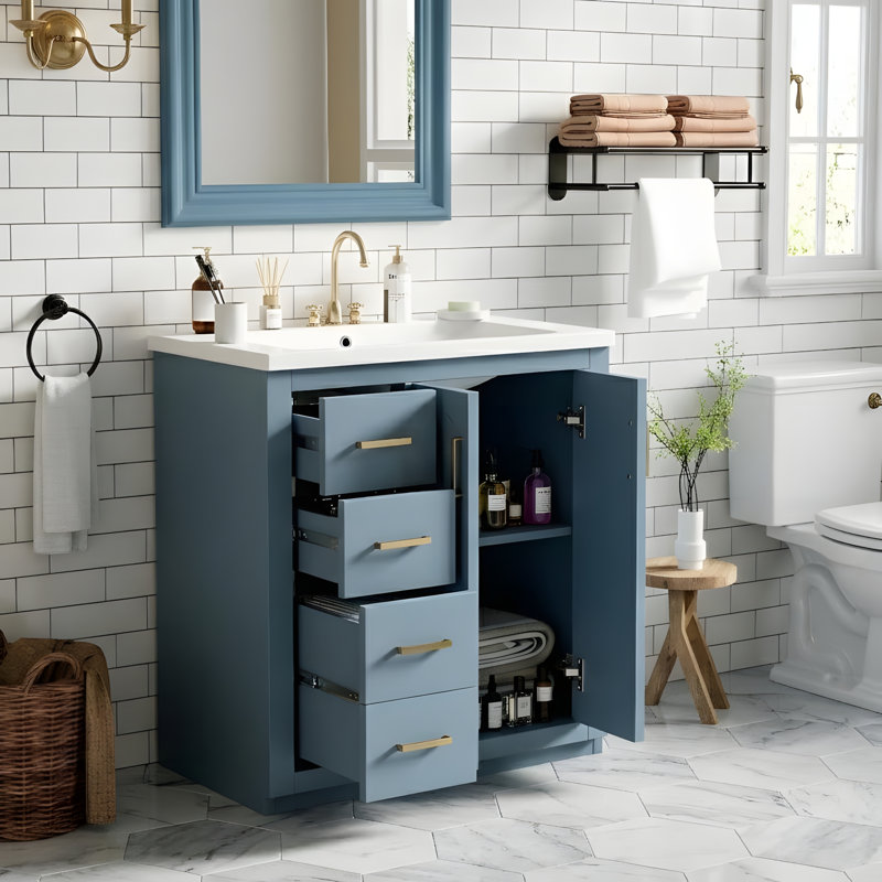 Meuble-lavabo de 30 po avec lavabo en céramique, Indigo, 30"