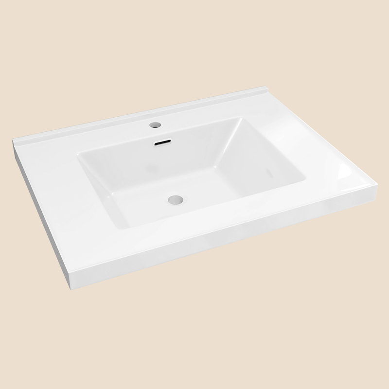 Comptoir de meuble-lavabo simple 30 po x l 22 po avec comptoir en pierre en résine et comptoir rectangulaire encastré avec trou pré-percé et drain central