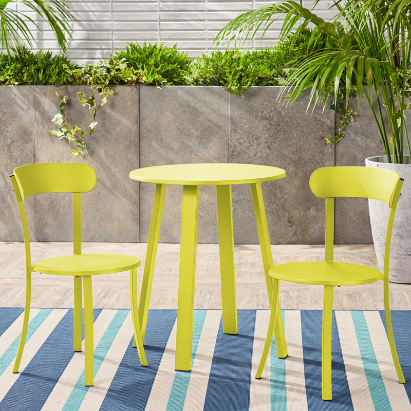 Extérieur bistro lime mat, artisanat en fer, charmant et 2 chaises et table élégantes pour l'extérieur, fer thermolaqué,