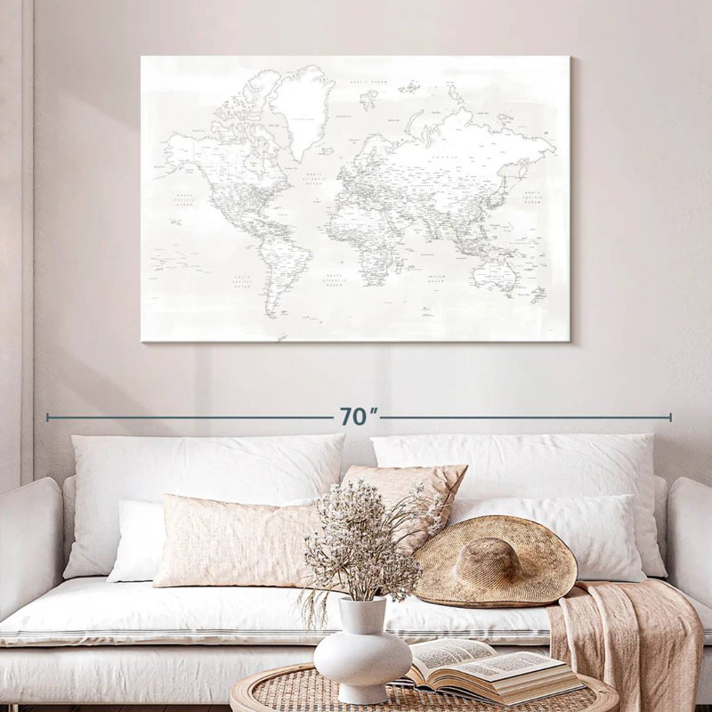 Carte du monde détaillée Aliaz Maeli blanc I, H 32 po x l 48 po