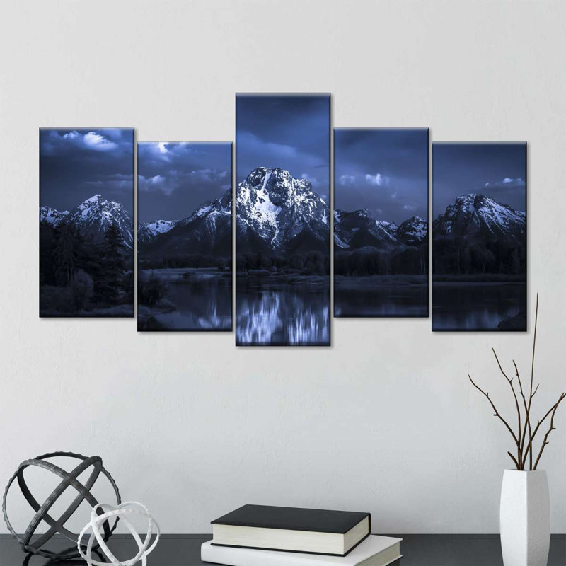 «Night Sky At Grand Teton» sur toile, reproduction de 5 pièces, H 24 po x l 49 po x P 1,25 po