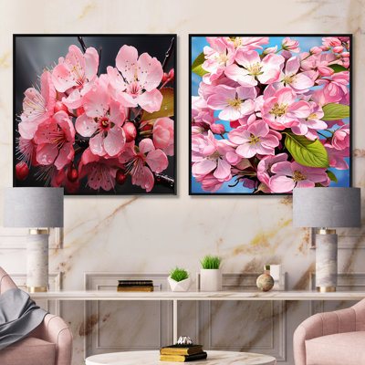 Pomme de fleur réaliste botanique - ensemble de 2 carrés de fleurs de pommiers