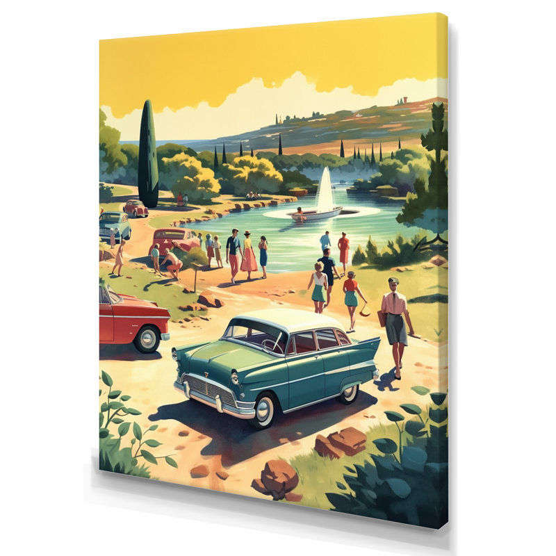 50's Vintage Cars by the Beach I - Impression sur toile tendue, H 20 po x l 12 po x P 1 po