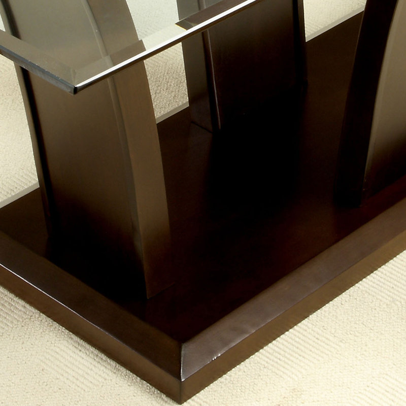 Bardia 6 - Person Glass Top Pedestal Dining Set, Brown Cherry, Brown Cherry