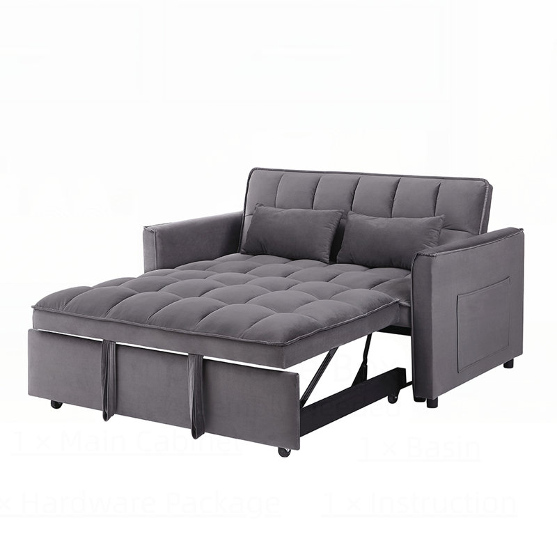 Canapé-lit convertible 3-en-1 avec dossier réglable, sac de rangement et coussins pour une vie moderne et une utilisation efficace de l'espace