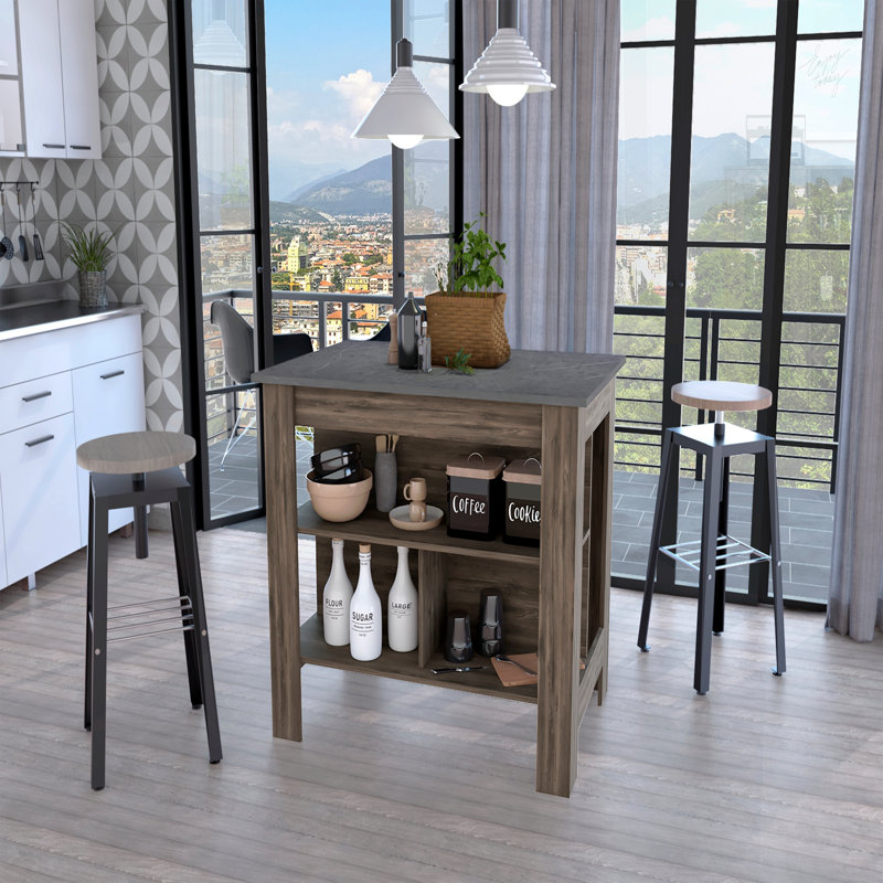 Îlot de cuisine à 3 tablettes, Brun