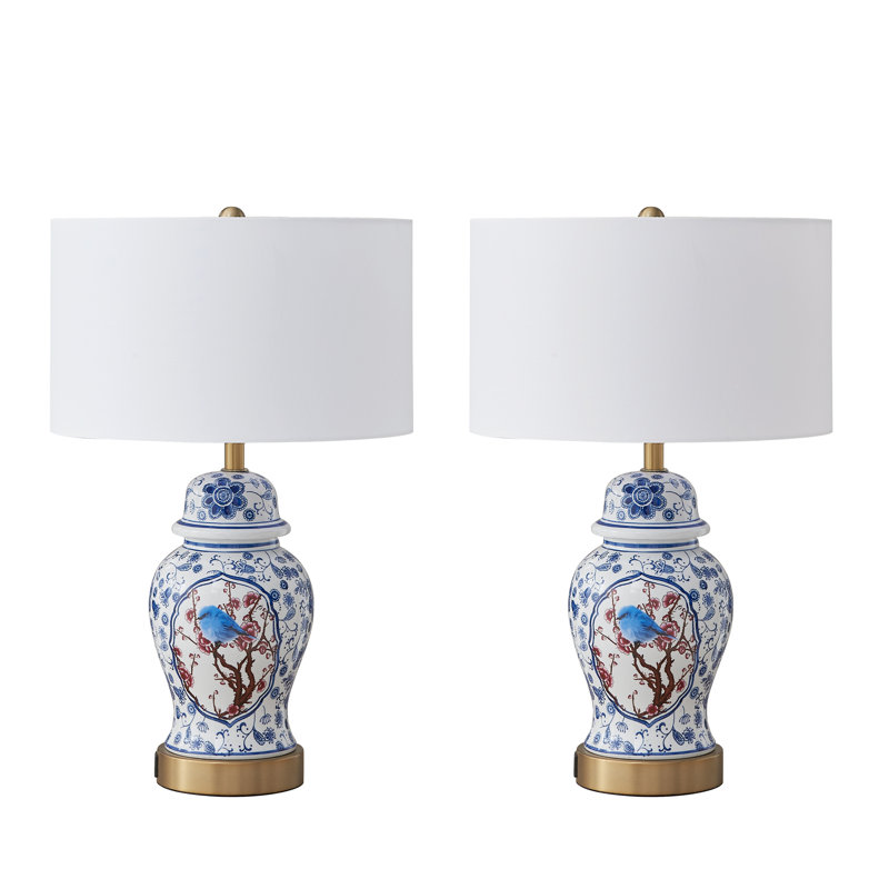 Juno 21.5" Ceramic Dimmable Table Lamp Set With USB Ports & type C
